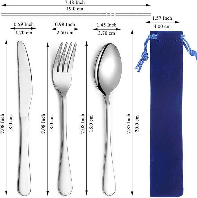 Kyraton Portable Flatware, Reusable Camping Flatware, Bento Box Flatware, Silverware For School/Work/Office/Outdoor, Dishwasher Safe, Set of 4 Pieces
