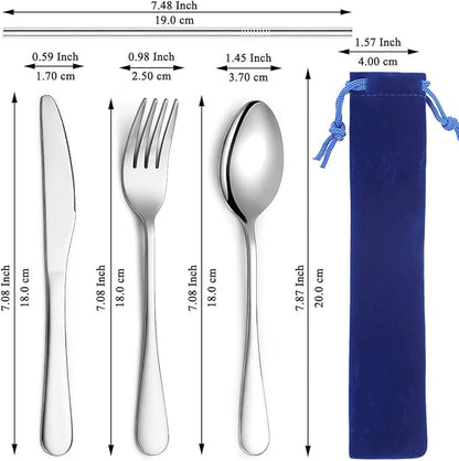 Kyraton Portable Flatware, Reusable Camping Flatware, Bento Box Flatware, Silverware For School/Work/Office/Outdoor, Dishwasher Safe, Set of 4 Pieces