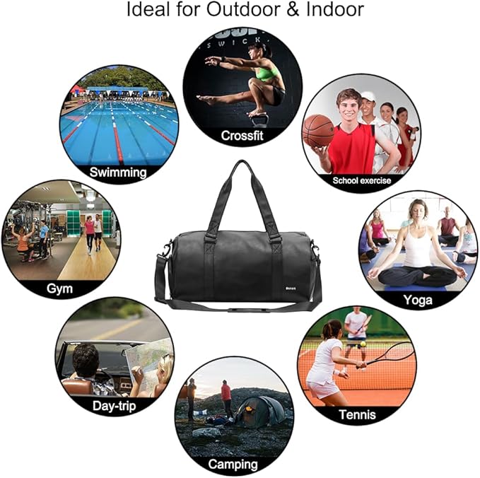 ROTOT Gym Duffel Bag, Gym Bag with Waterproof Shoe Pouch, Weekend Travel Bag with a Water-resistant Insulated Pocket
