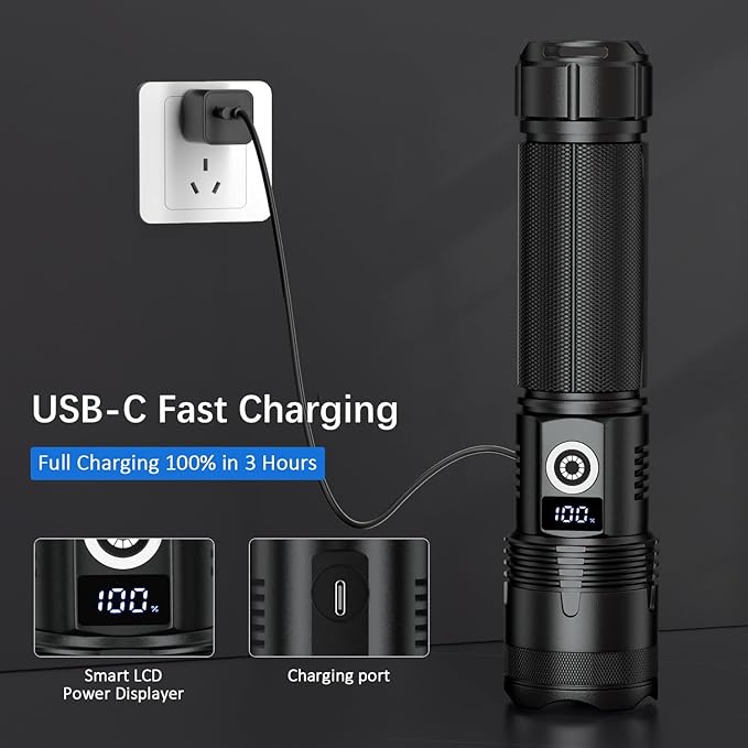 Flashlights High Lumens Rechargeable, 990000 Lumens Super Bright Flash Light High Powered Tactical Flashlight, 5 Modes IPX6 Waterproof, LED Powerful Flashlights for Emergency Camping