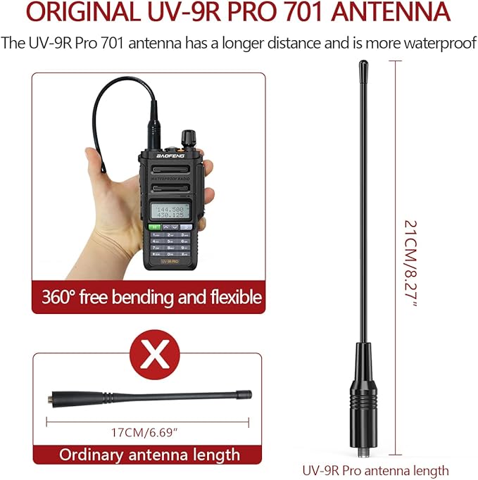 BAOFENG UV-9R Pro 8W Ham Radio Handheld Dual Band Two-Way Radio Tri- Power Waterproof Transceiver Long Range Walkie Talkie Rechargeable with Type-C Charger Cable