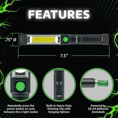 LitezAll Pen Flashlight | Compact and Portable Tactical Pen Light | Battery Powered Pen Light Flashlight, Up to 400 Lumen Wide Angle COB LED Task Light, 3 AA Batteries Included