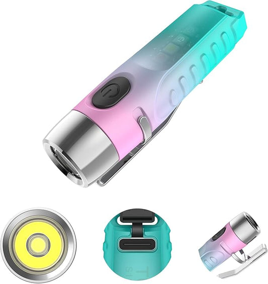 S12Plus Keychain Flashlight，610 High Lumen EDC Pocket Flashlight,USB C Rechargeable Mini LED Flashlight,Small Flashlight for Everyday use, Backpacking, Camping(Gradient Sky Blue)