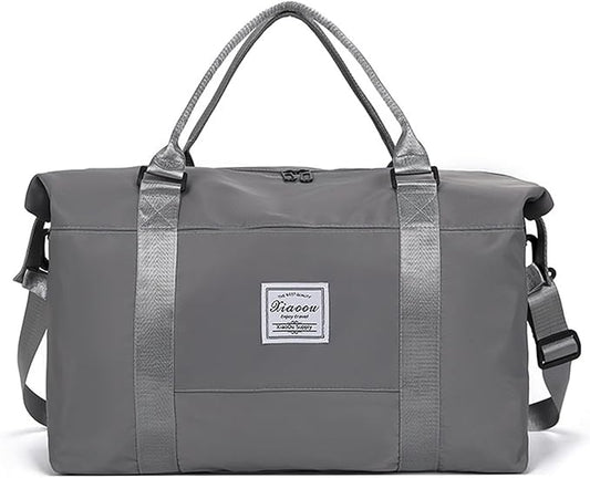 KARRESLY Travel Duffel Bag for Women,Shoulder Weekender Overnight Bag Sports Gym Tote Bag,Waterproof(Grey)
