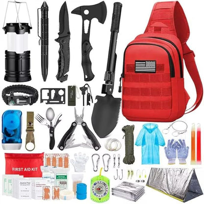 Emergency Survival Kit, 151 Pcs Survival Gear First Aid Kit, Outdoor Trauma Bag with Tactical Flashlight Knife Pliers Pen Blanket Bracelets Compass for Camping Earthquake or Adventures