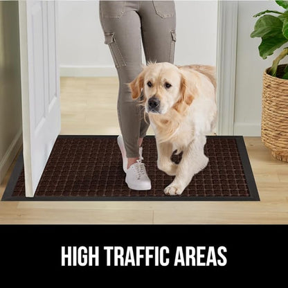 GORILLA GRIP 100% Waterproof All-Season WeatherMax Doormat, 47x35, Durable Natural Rubber, Stain and Fade Resistant, Low Profile, Indoor Outdoor Door Mats, Easy Clean Patio Entry Mat, Coffee Squares