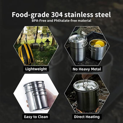 2Pcs Camping Cup Cups and Mugs Stainless Steel Camp Cup Mug Pot big cup 980 ml small cup 700 ml