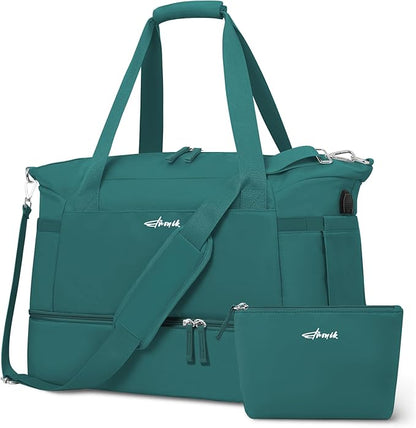 ETRONIK Gym Bag for Women, Travel Duffel Bag with USB Charging Port, Weekender Overnight Bag with Wet Pocket & Shoes Compartment for Women, Travel, Gym, Yoga (Malachite Green)