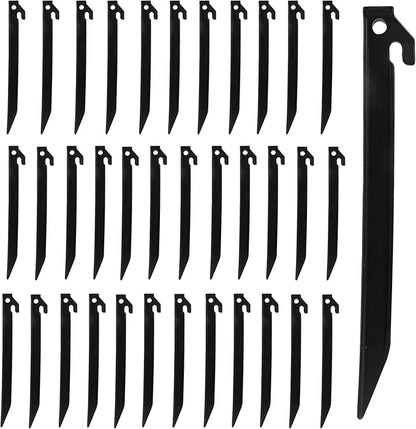 36 Pcs Plastic Tent Stakes, 9 Inch Heavy Duty Plastic Camping Stakes Tent Pegs for Sand, Beach, Woods, Black