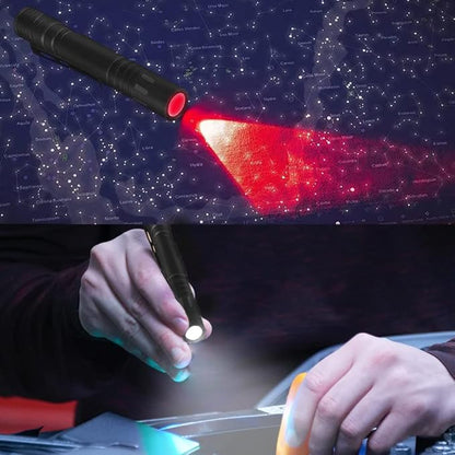 Dual Color Red Light Flashlight with White Light LED Pocket Pen Light for Night Astronomy Aviation Camping, 2PCS