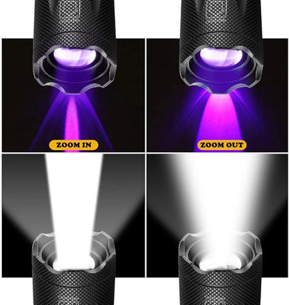 Blacklight Flashlight Kit, 2 in 1 LED UV 395nm Blacklights with 500LM Highlight, 4 Modes, Ultraviolet Torch Light for Pet Urine/Scorpion Detection/Night Fishing/Travel/Camping