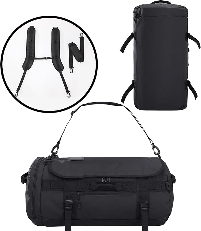MIER Large Duffel Backpack Sports Gym Bag with Shoe Compartment, Heavy Duty and Water Resistant, Black, 45L