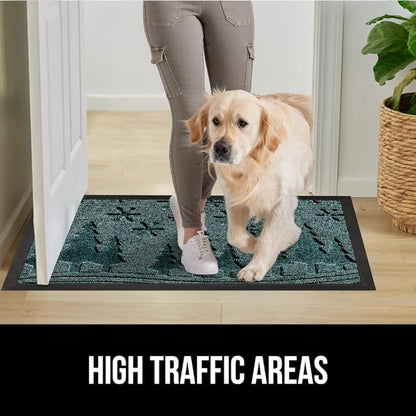 GORILLA GRIP 100% Waterproof All-Season WeatherMax Doormat, Durable Natural Rubber, Stain and Fade Resistant, Low Profile Winter Indoor Outdoor Door Mats, Holiday Entrance Mat, 17x29, Green Snowscape