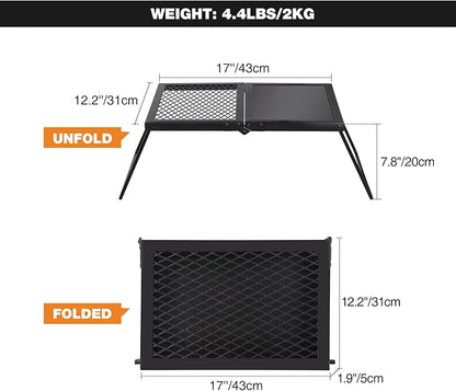 REDCAMP Folding Campfire Grill Heavy Duty Steel Grate, Portable Camp Fire Cooking Racks and Griddle for Outdoor Versatile Campfire Cooking