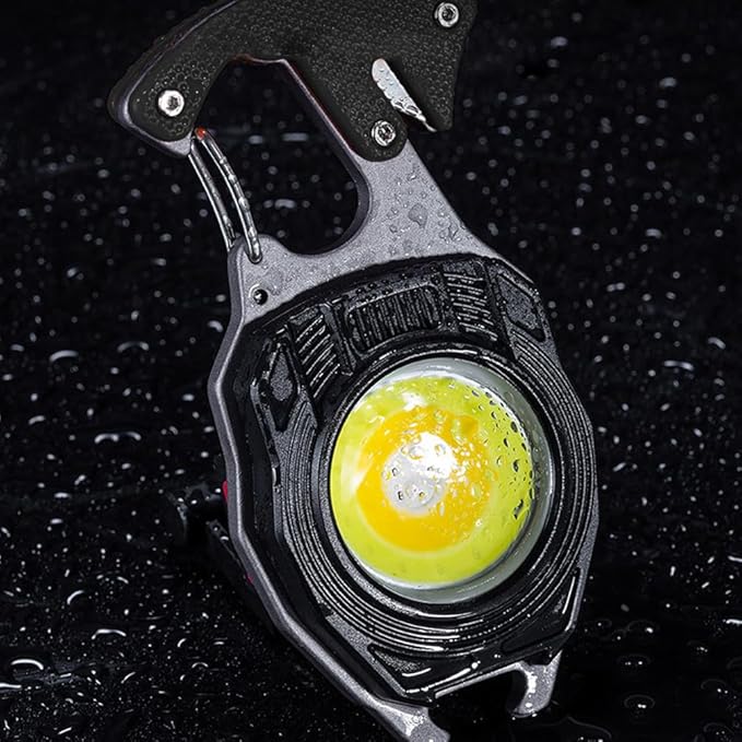 LED Small Flashlight Multitool, Rechargeable Keychain Light, COB Multi-Function Mini Work Light, 500 Lumens, 7 Lighting Modes with Electric Lighter, Seat Belt Cutter, Screwdriver, Whistle