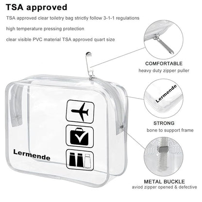Lermende 2pcs Clear Toiletry Bag TSA Approved Travel Bag,Carry On for Travel,Airport Airline Accessories Compliant Bag,Quart Sized Makeup Cosmetic bag Women Men (Clear, 3 Pack)