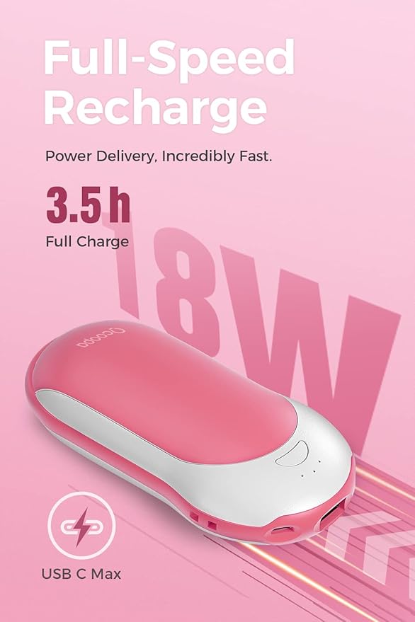 OCOOPA Quick Charge Hand Warmers Rechargeable, 10000 mAh Electric Hand Warmer Power Bank PD, 15hrs Lasting Heat, 3 Levels, Perfect Outdoor Heater for Camping, Hunting, Golf Gifts