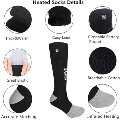 Savior Heated Socks,Rechargeable Electric Heated Socks for Men Women,Winter Foot Warmers,Suitable for Outdoor Work,Skiing,Skating,Cycling,Camping,Fishing,Hunting,etc.