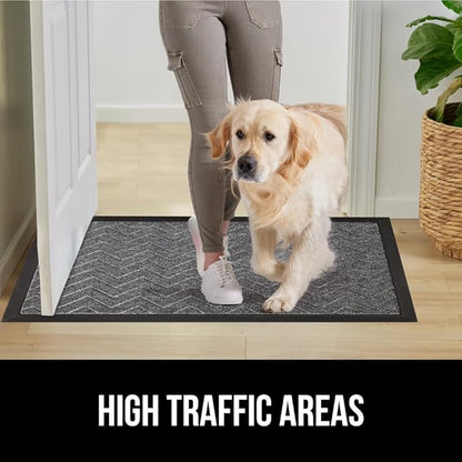 GORILLA GRIP 100% Waterproof All-Season WeatherMax Doormat, Durable Natural Rubber, Stain and Fade Resistant, Low Profile, Indoor Outdoor Doormats, Easy Clean Patio Entrance Mat, 17x29, Steel Chevron