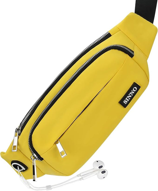 SINNO Large Crossbody Fanny Pack for Women Men Belt Bag With 4-Zipper Pockets for Travel Running Hiking Workout Dog Walking Outdoors Sport Fishing Waist Pack Bag Carrying All Phones