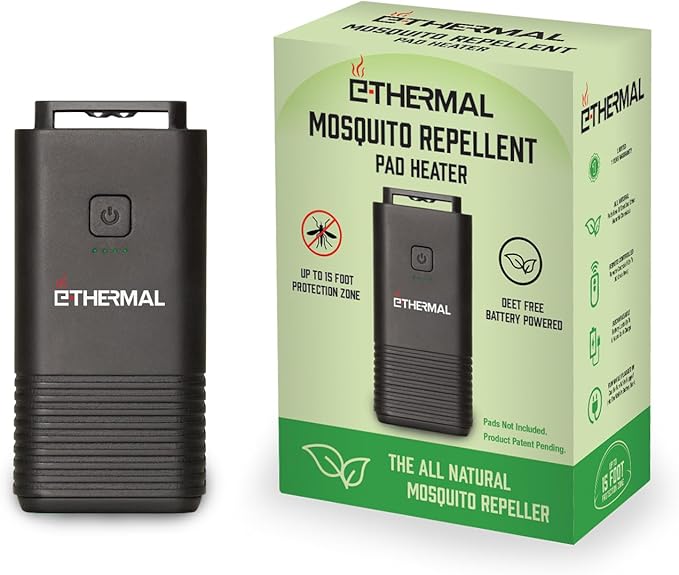 E-Thermal Mosquito Repeller - Uses All Natural, Deet Free Pads - Rechargeable Battery - No Butane - Very Effective with Up to 15 Feet of Protection - The All Natural Bug Spray Alternative