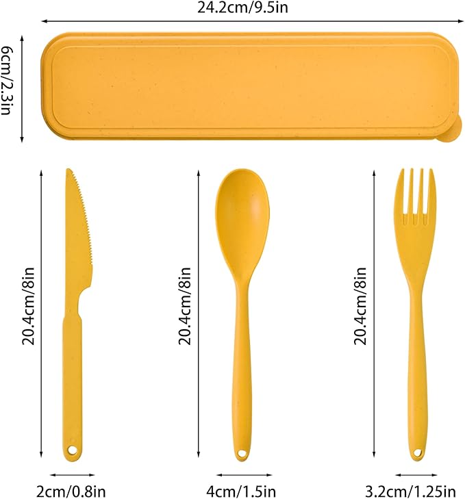Large Reusable Utensils Set with Case, 4 Sets Wheat Straw Travel Cutlery Set, Portable Spoon Knife Fork Lunch Box Utensil Set for Adults