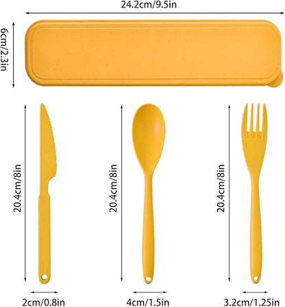 Large Reusable Utensils Set with Case, 4 Sets Wheat Straw Travel Cutlery Set, Portable Spoon Knife Fork Lunch Box Utensil Set for Adults