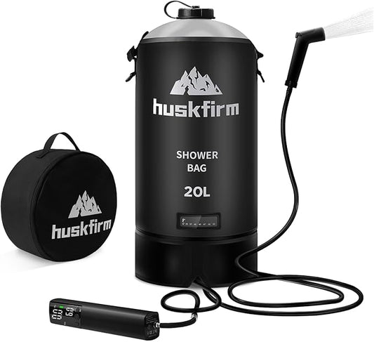 Portable Shower,5 Gallons/20L Camping Shower Bag with Electric Air Pump,Water Level Window,Solar Shower with Hot Water,Adjustable Nozzle,Camp Shower for Beach Hiking Outdoor Camping Trip