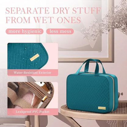 HOTOR Travel Toiletry Bag w/Hanging Hook - Spacious Toiletry Bag Essentials for Women & Men, Makeup Bag/Big Comparment, Waterproof for Travel Accessories, Medium, Teal