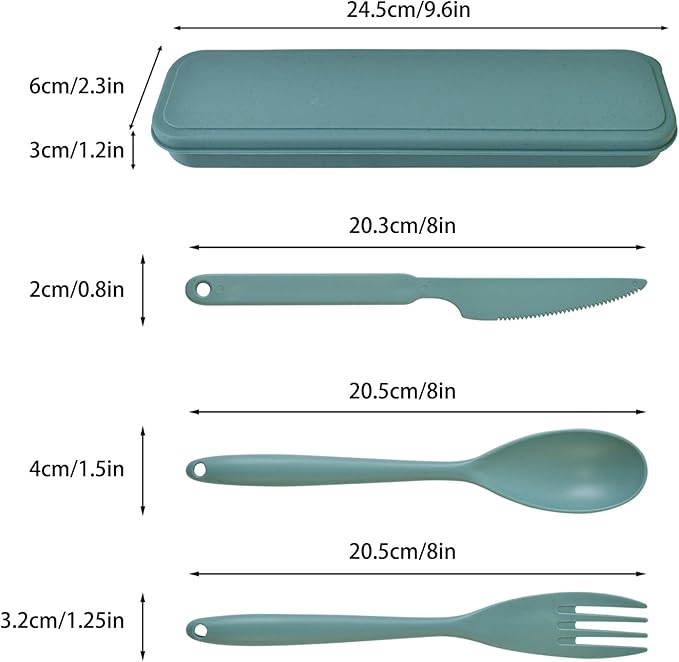 Lnrkai Large Reusable Utensil Set with Case, 4 Sets Portable Plastic Spoons Fork Knife Camping Utensils Silverware for Lunch Box Accessories for Kids Adults Travel Picnic Camping Use(Dark Color)