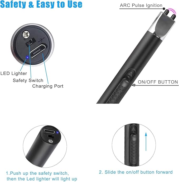 2 Pack Electric Lighter, Candle Lighter, Windproof USB Rechargeable Electronic Plasma Arc Lighter, Longer Lighter for Candle, Camping, BBQ, Grill, Fireplace (Silver&Black)