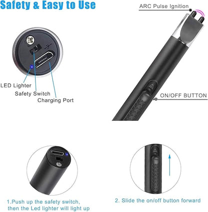 2 Pack Electric Lighter, Candle Lighter, Windproof USB Rechargeable Electronic Plasma Arc Lighter, Longer Lighter for Candle, Camping, BBQ, Grill, Fireplace (Silver&Black)