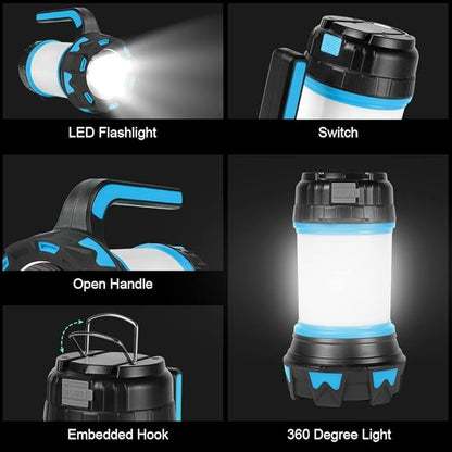 Ainiv Camping Lantern, Rechargeable Flashlight with 1000 LM, 6 Modes LED Torch Outdoor Searchlight Tent Light, IPX5 Waterproof Emergency Light with 4000mAh Power Bank for Outdoor, Hiking - Blue