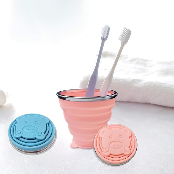 2 Pcs Collapsible Cup - Silicone Small Foldable Cup-Expandable Folding Drinking Cup -Reusable Portable Mugs Cup with Lids For Travel, Camping, Hiking, Survival, Holiday, Outdoor Sports