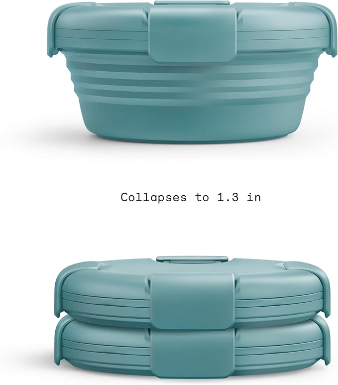 STOJO Collapsible Bowl 3 Set - Eucalyptus Green, 36oz - Reusable Silicone Bowl for Hot and Cold Food - Perfect for Travel, Meal Prep, To-Go Lunch, Camping & Hiking - Microwave & Dishwasher Safe