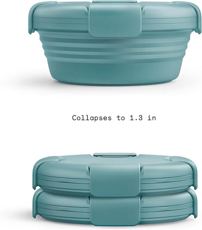 STOJO Collapsible Bowl 3 Set - Eucalyptus Green, 36oz - Reusable Silicone Bowl for Hot and Cold Food - Perfect for Travel, Meal Prep, To-Go Lunch, Camping & Hiking - Microwave & Dishwasher Safe