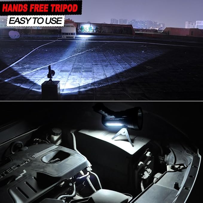 BIGSUN Rechargeable Spotlight, High Lumens 1000,000 LED Flashlight with Multi-Purpose Floodlamp, Built-in 10800mAh Battery Pack, Outdoor Handheld spot Light, for Farm, Hunting Camping, Car, Boat
