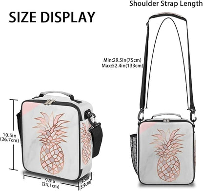 Marble Pineapple Kids Lunch Bag Pinks Pineapple Insulated Lunch Box for Girls Waterproof Lunch Bento Tote Bags Thermal Lunchbox School Lunchbox Insulated with Shoulder Strap