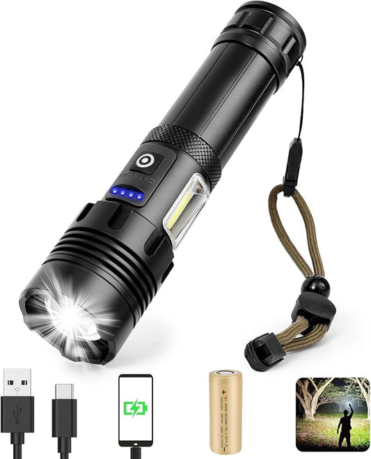 Rechargeable flashlights, 900,000 Flashlights High Lumens, Adjustable Tactical Flashlight, 7 Mode Powerful Handheld Flashlights, Waterproof LED Flashlight for Home,Camping,Hiking,Emergencies