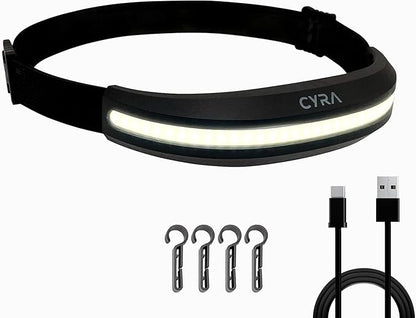 CYRA LED Headlamp Rechargeable USB-C, IPX4 Red Light Option 230°, 400 Lumen Wide Beam Hard Hat Light, 2.1oz Lightweight lightbar Head Lamp for Hiking & Camping Accessories, Running, Outdoor, Adults