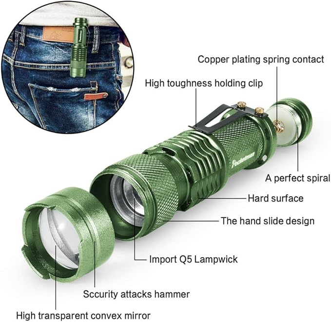 5 Pack LED Mini Flashlights 7W 300LM 3 Light Modes Adjustable Focus Zoomable LED Tactical Flashlight for Camping Hiking Emergency