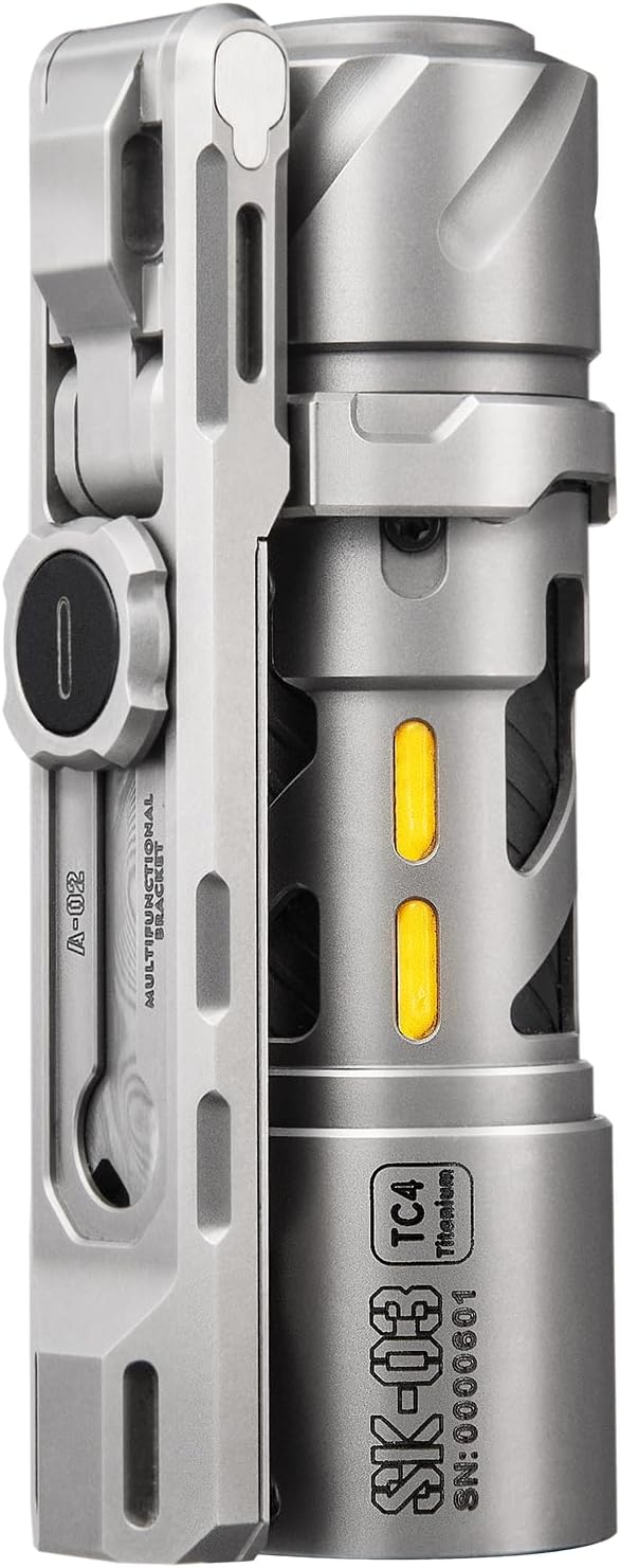SK03 Pro Titanium EDC Rechargeable Flashlight with Magnetic Bracket, Side Light, 4 Colors Filters, 10 Modes, Small Flashlights Powerful AA LED Flashlight for Camping, Emergencies