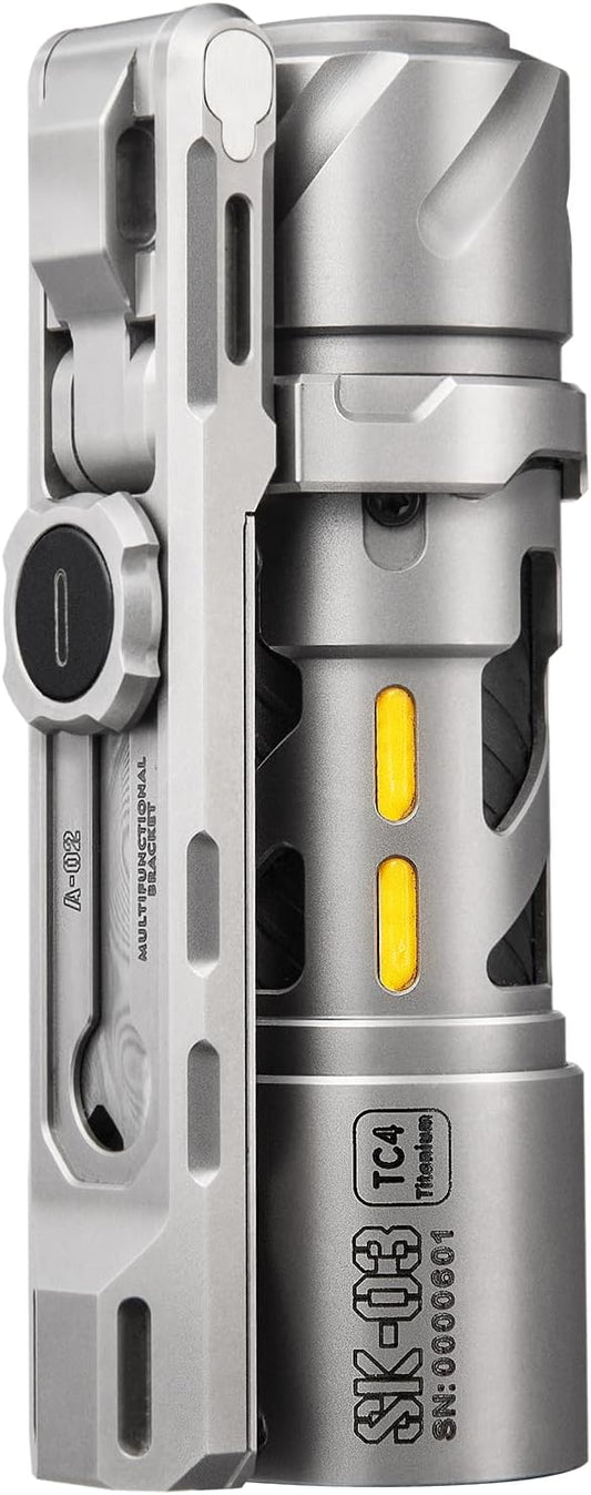 SK03 Pro Titanium EDC Rechargeable Flashlight with Magnetic Bracket, Side Light, 4 Colors Filters, 10 Modes, Small Flashlights Powerful AA LED Flashlight for Camping, Emergencies