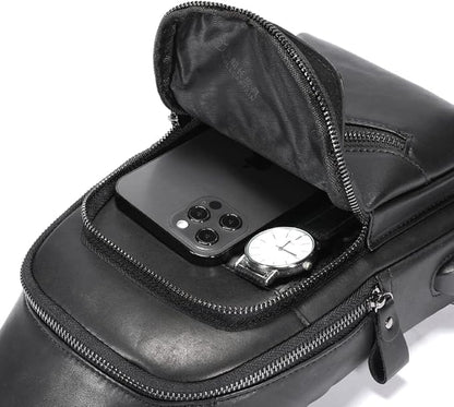 KPYWZER Vintage Leather Sling Bag Backpack for Men Crossbody Shoulder Chest Day Pack Backpacks Black