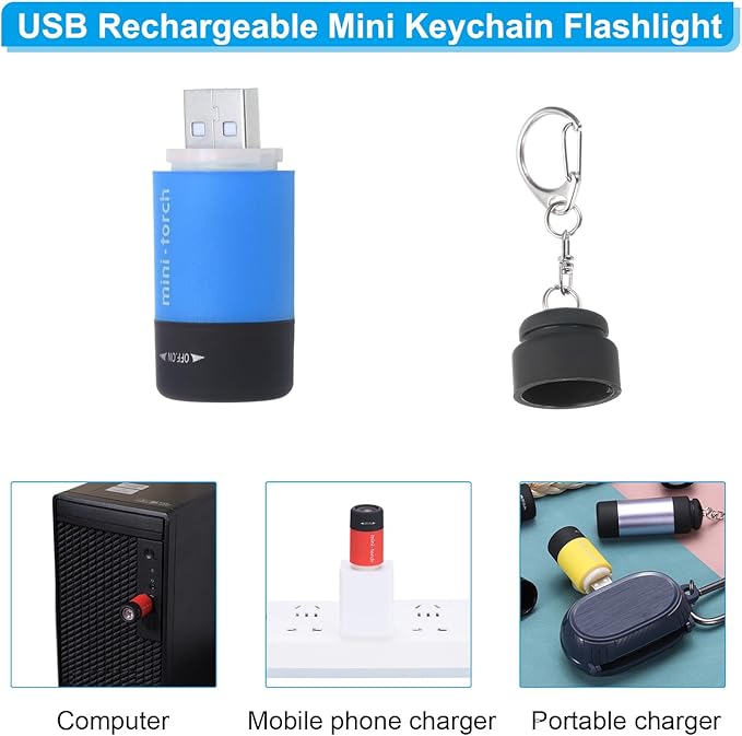 PATIKIL Mini Keychain Flashlight, Pocket LED Flashlight Portable Torch USB Rechargeable for Outdoor Camping Party, Light Blue