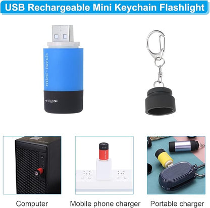 PATIKIL Mini Keychain Flashlight, Pocket LED Flashlight Portable Torch USB Rechargeable for Outdoor Camping Party, Light Blue