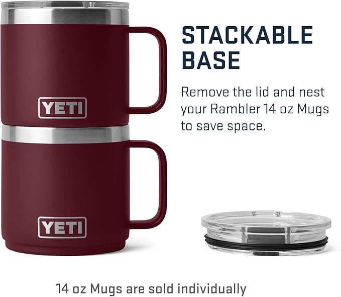 YETI Rambler 14 oz Stackable Mug, Vacuum Insulated, Stainless Steel with MagSlider Lid, Wild Vine Red