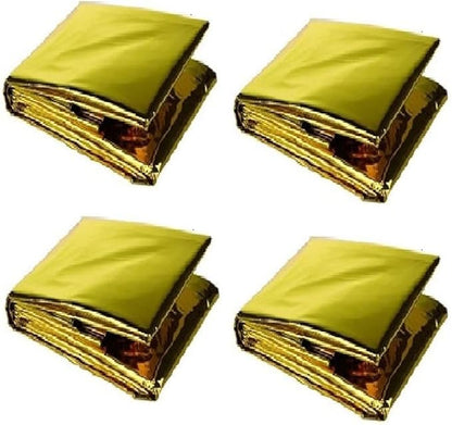 GALAXYLENSE Emergency Mylar Thermal Blanket for Survival First Aid Kits Army Outdoors Hiking Camping Bug Out Trauma Desert All Weather Condition Protection (4 Packs Gold)