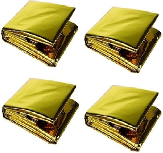 GALAXYLENSE Emergency Mylar Thermal Blanket for Survival First Aid Kits Army Outdoors Hiking Camping Bug Out Trauma Desert All Weather Condition Protection (4 Packs Gold)