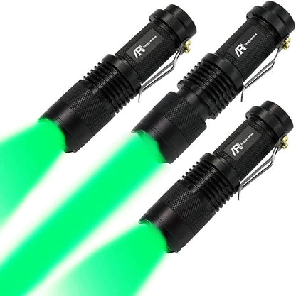 3 Pack Green Light Flashlight, Zoomable 3 Modes Mini Green LED Flashlight, Green Flashlight Torch for Hiking, Camping, Night Observation